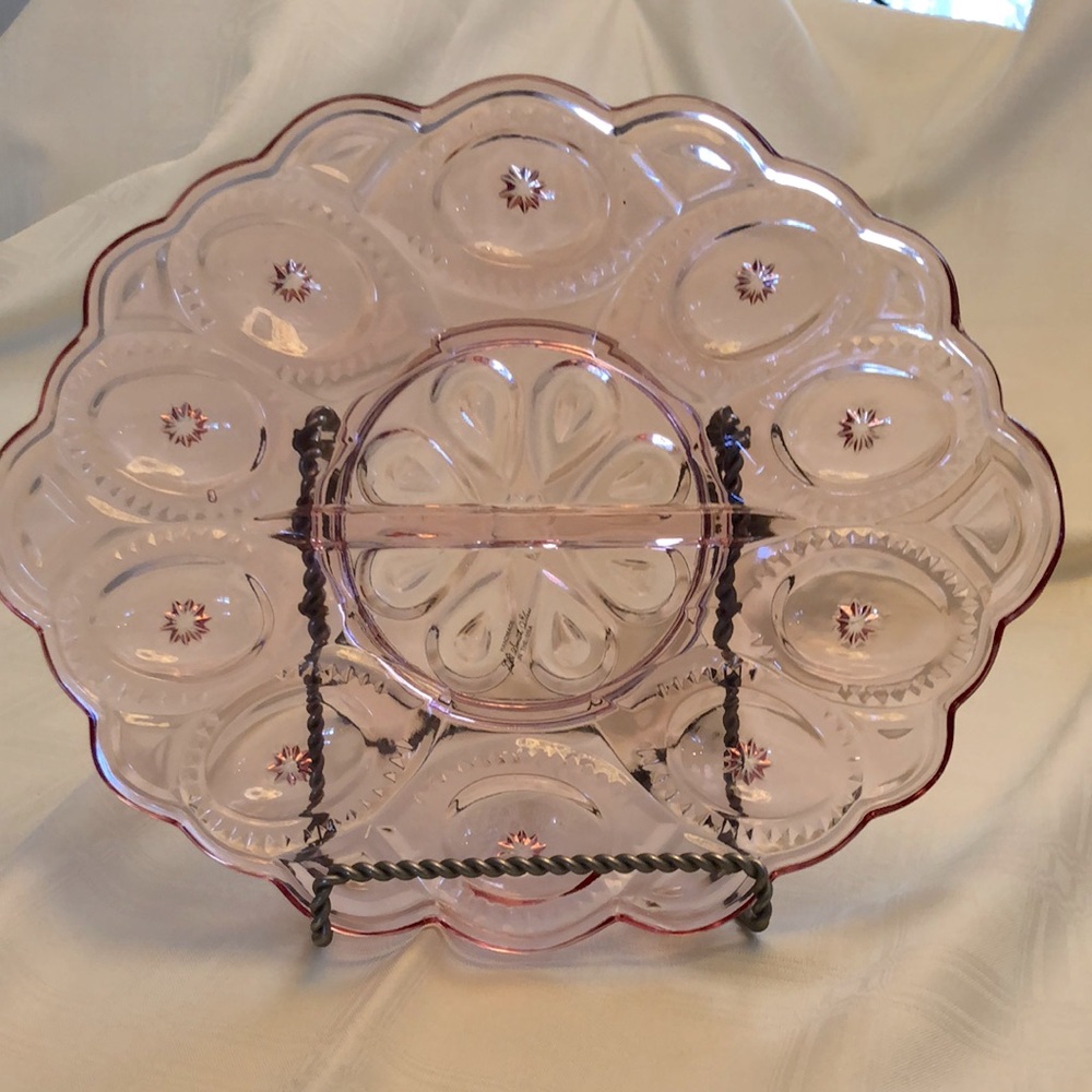 Elegant Pink Glass Serving Platter
Egg Plate, very rare find
L E Smith Glass